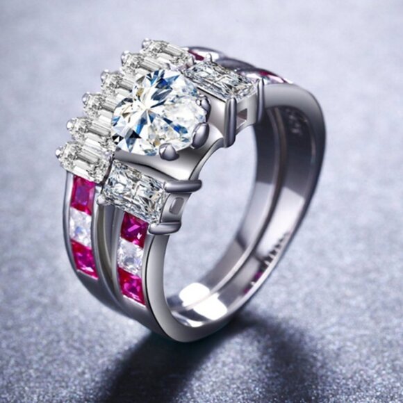 925 Silver Plated Beautiful Heart Shaped CZ Women Ring, MLNN1016 - Picture 4 of 5